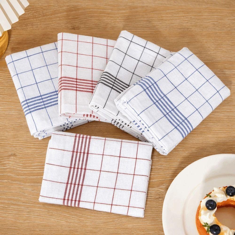 5PCS Quick Drying Kitchen Tea Towels Absorbent Stripes Rags Checkered Kitchen Towels For Kitchen