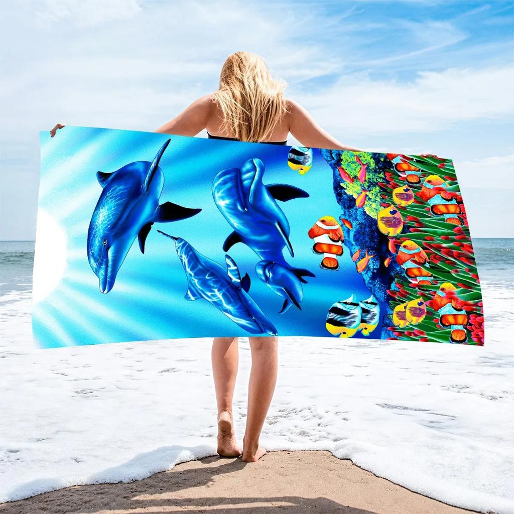 Bohemian Meeresschildkröte Strandtuch Farbverlauf Blau Mikrofaser Schnelltrocknend Sandfrei Weiches Badetuch Für Reise Yoga Camping