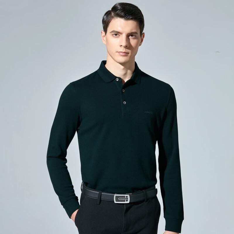 Men's Wool & Tencel Cotton Blend Business Casual Long-Sleeve Polo Shirt