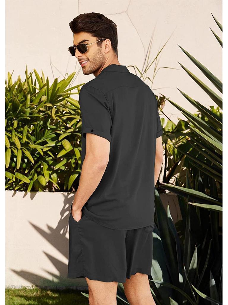 2023 Lniany Męski Casualowy Letni Zestaw Sportowy Szorty i Koszulka - Styl Europejski i Amerykański