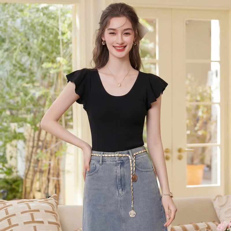 

Women s Wool Blend Ruffle Sleeve Knit Top XL