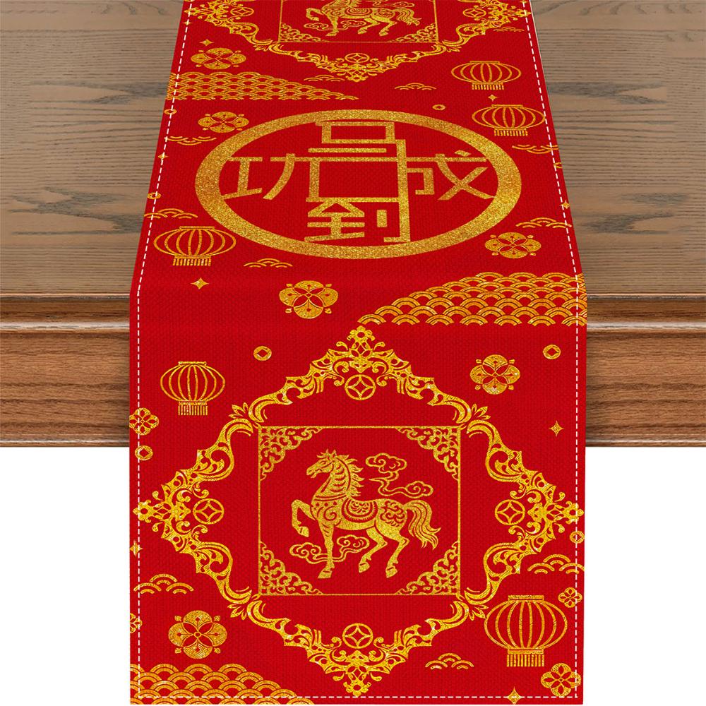 Wine Glass Chinese New Year Table Runner New Year Merry New Year Decorations New Year Party