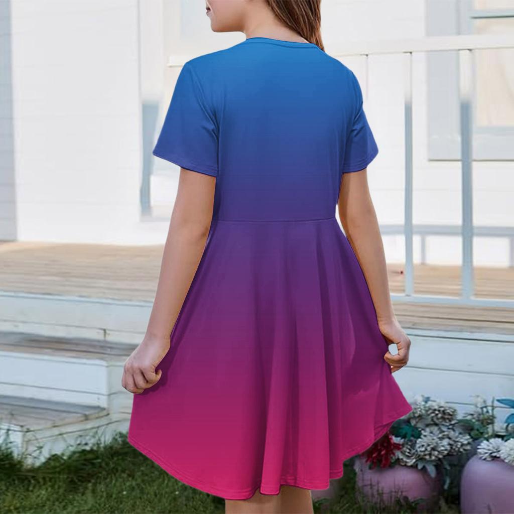 Girl Summer Dress Color & Print Short Sleeve Dress With Pocket Casual Dress Shorts Sleeve Party Dress Easter Day