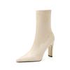 Botines de Invierno Aneikeh Punta Fina Tacón Grueso Tipo Calcetín Flock Botas para Mujer Zapatos Femeninos Sexy Tallas Grandes 34-42
