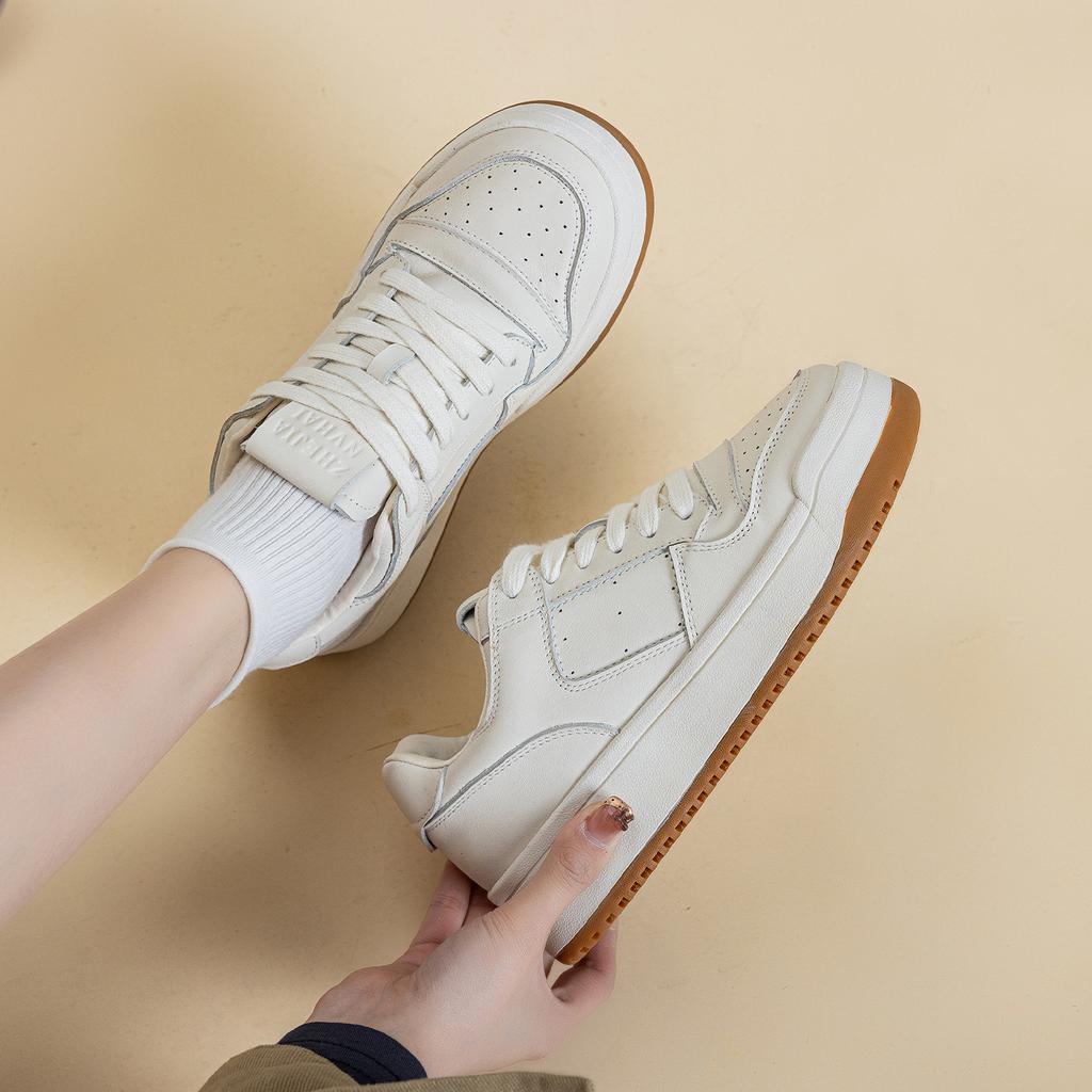 Leather platform spring new lace-up comfortable casual heightening board shoes