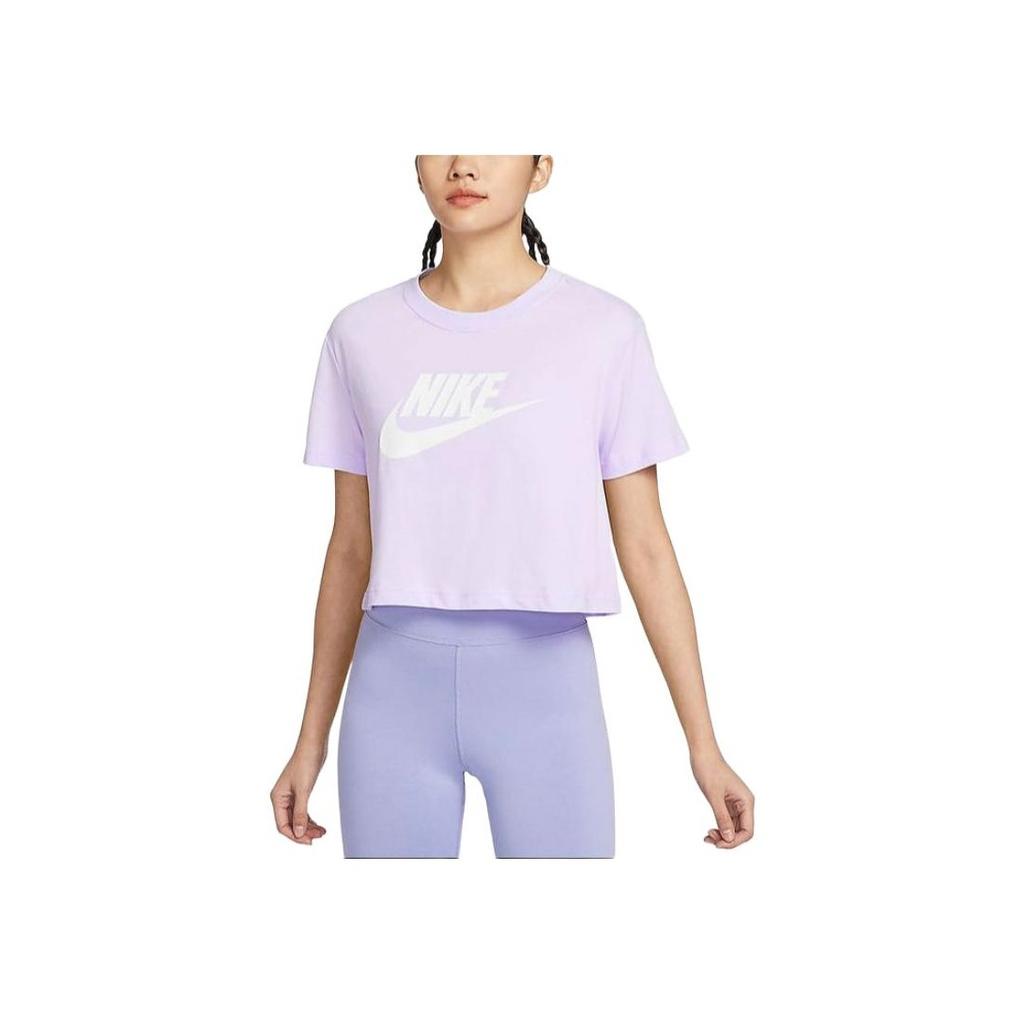 Nike Summer 2024 Alphabet Logo Crew Neck Loose Casual Crop Short Sleeve T-Shirt Women Tops Light-Purple BV6176-511