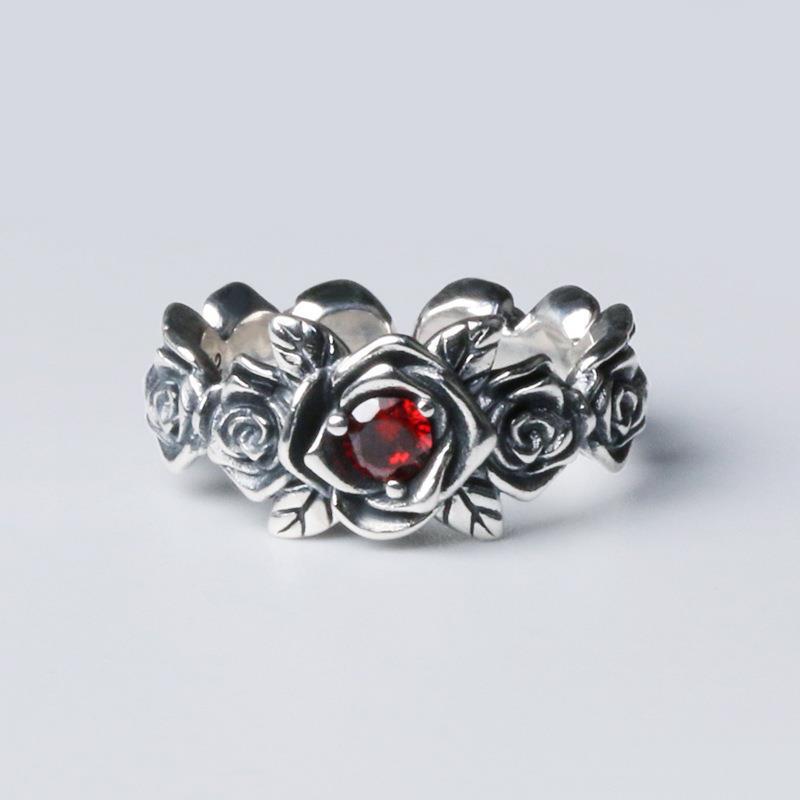 

Men Women Gothic Thai Silver Rose Flower Cuff Finger Rings Unisex Fashion New Jewelry Lovers Gift Party anillos mujer resizable