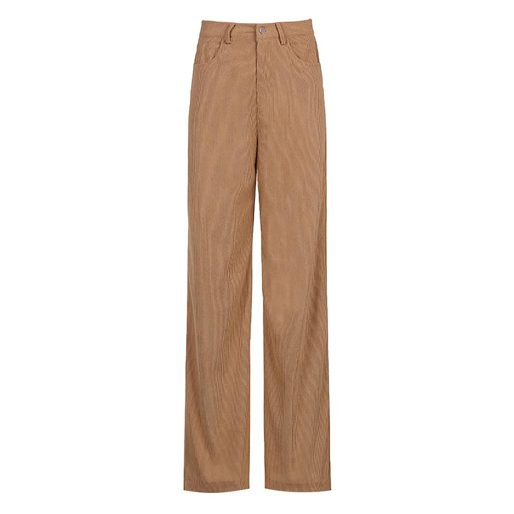 Women’s Solid Mid Waisted Wide Leg Pants Straight  Casual Baggy Trousers