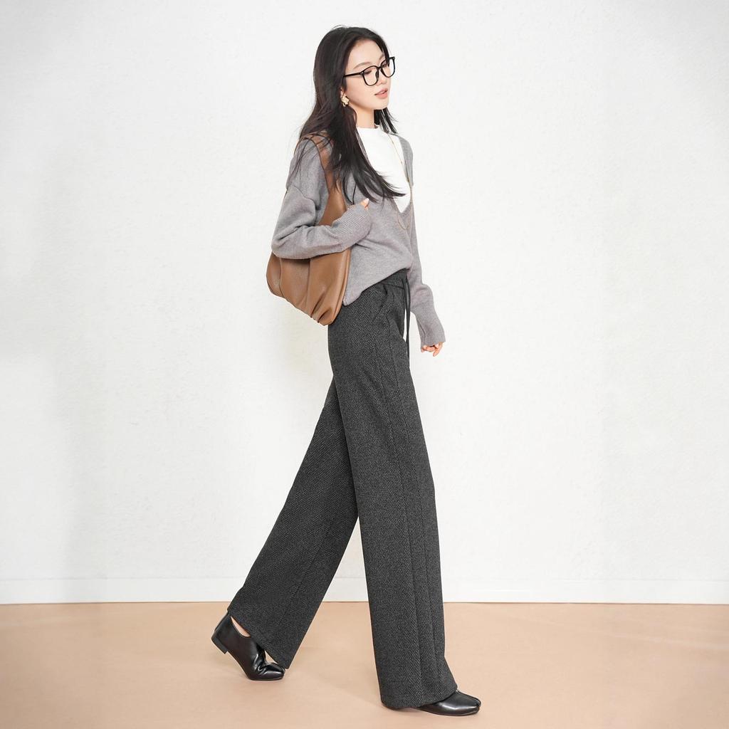 Women's Wide-Leg Winter Sweatpants with Drawstring Waist - Casual European & American Style.