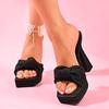 Sommermode Schwarz High Heels Pantoletten Damen Eckige Zehenpartie Plateau Sandalen Frau Plissee-Design Blockabsatz Sandalias De Mujer