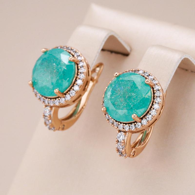 New Emerald Round Cut Zircon Drop Earrings For Women Luxury  Rose Gold Color Wedding Accessories Fine Daily Jewelry