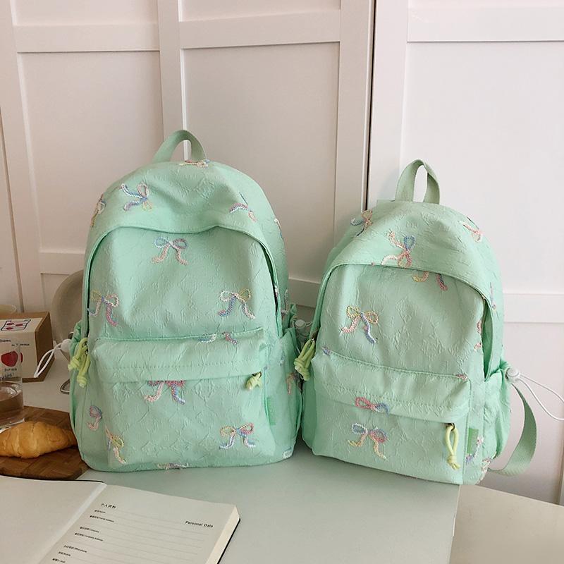 Rucsac Școlar pentru Studenți cu Fundă Brodată, Rucsac de Damă de Mare Capacitate