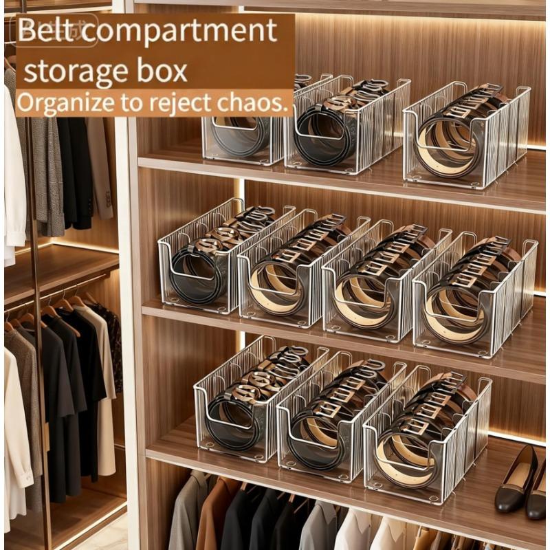 Divided Belt & Tie Organizer - Transparent Desktop Storage Box for Men’s Home Organization