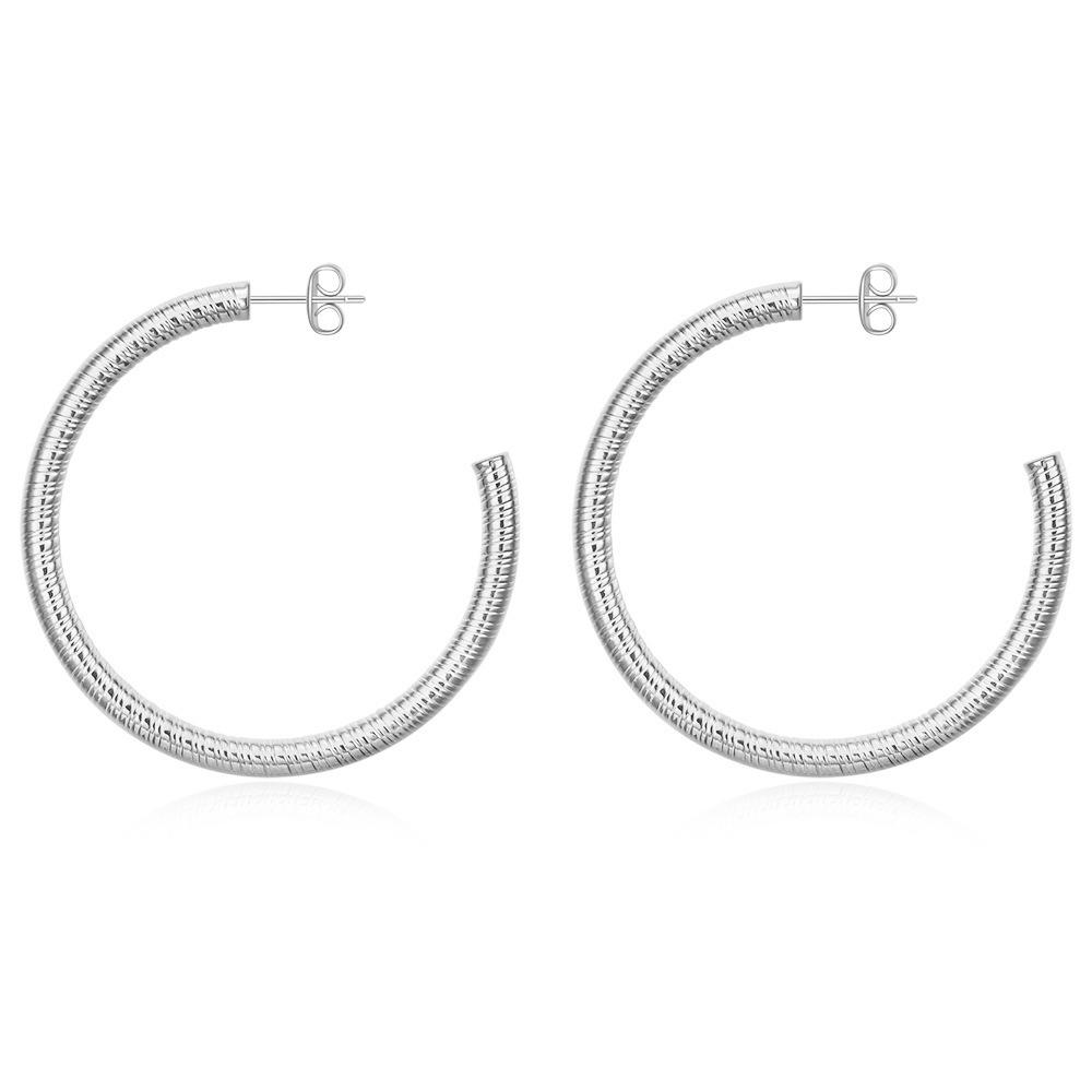 Retro C-Shaped Striped Stainless Steel Earrings - Versatile Fashion Studs