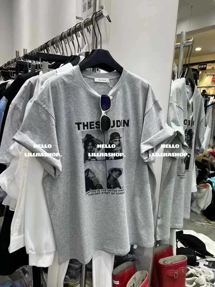 Korean Dongdaemun Pure Cotton Plus-Size American Style Loose Letter Print Women s T-shirt XL
