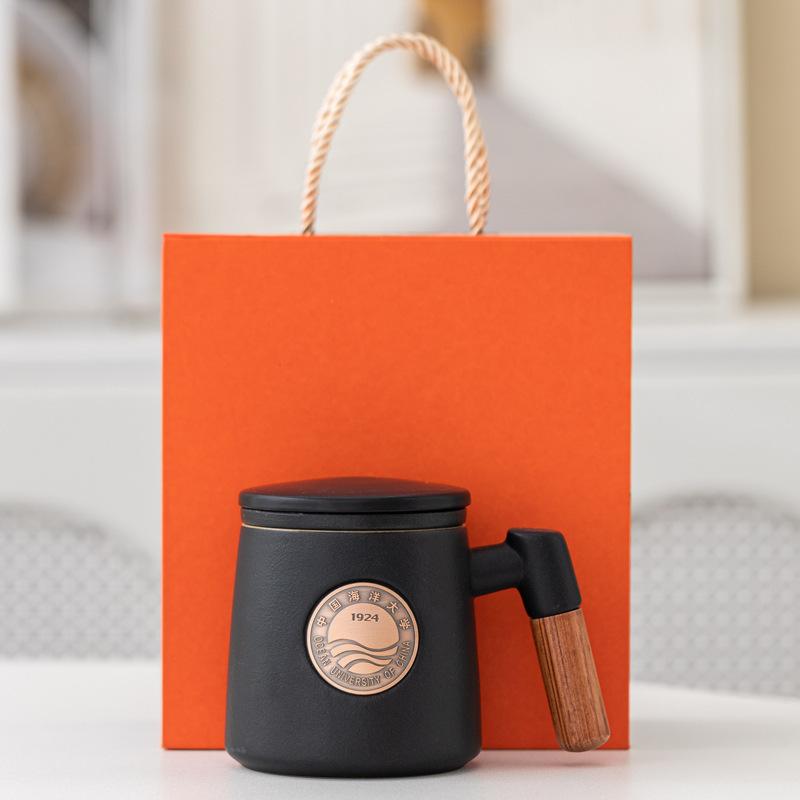 Taza de Cerámica Famosa para Escuela, Taza con Relieve de Placa de Bronce Metalizado, Taza de Agua con Tapa, Caja de Regalo