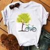 Spring Summer Ladies Floral Bicycle Pattern Fashion Cartoon Print White Letter T-shirt Woman Clothes T Shirt Tops Tee Graphic