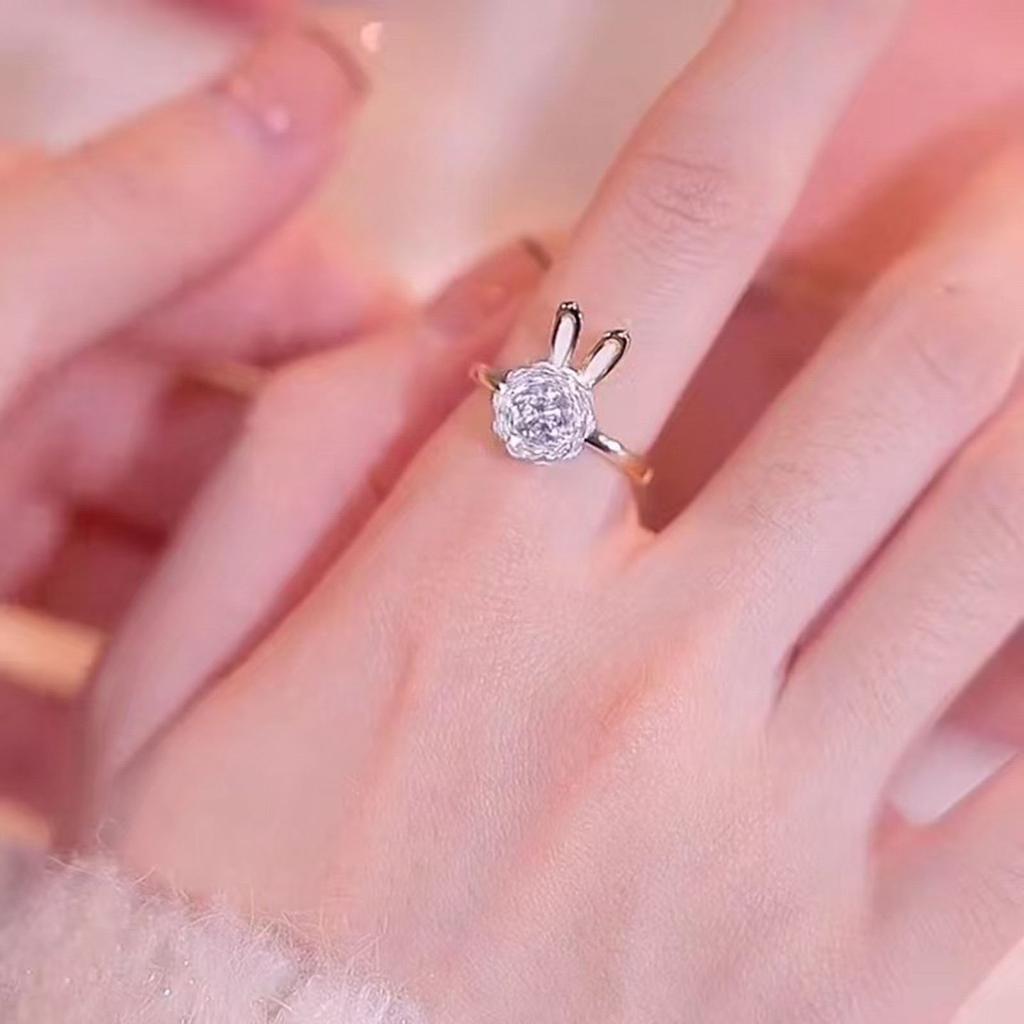 Zirconia Rabbit Anxiety Rings Rotatable Rings Adjustable Calming Worry Rings