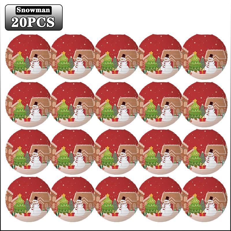 1-20PCS Christmas Paper Lanterns Santa Snowman Reindeer Hanging Lanterns for Xmas Party Decorations Holiday Home Decor Gifts