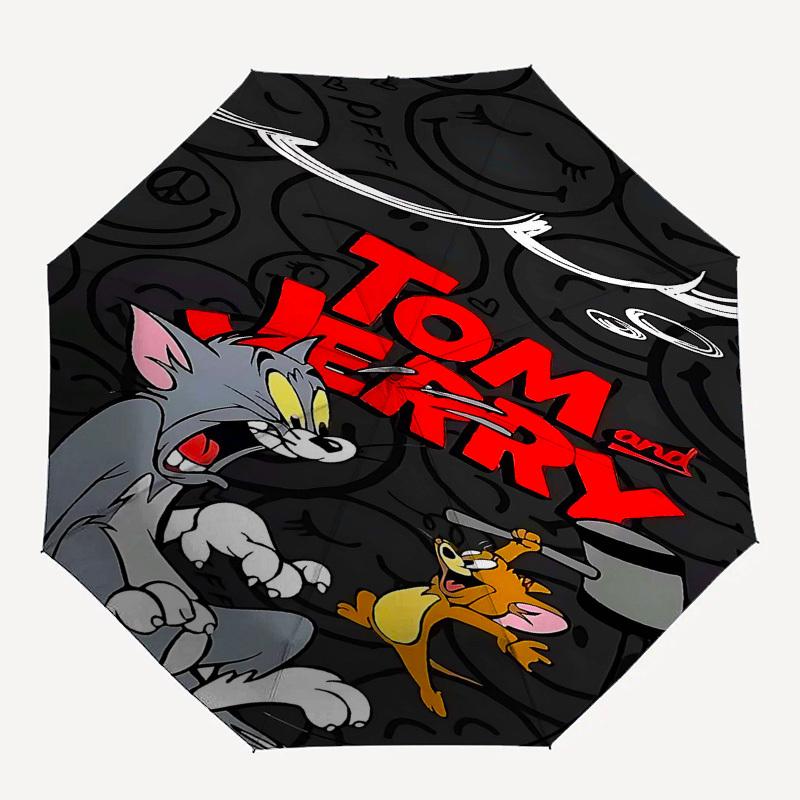

1pc Tom and Jerry Automatic Folding Umbrella - Compact 8-Rib Design, Durable Plastic & Iron1431L