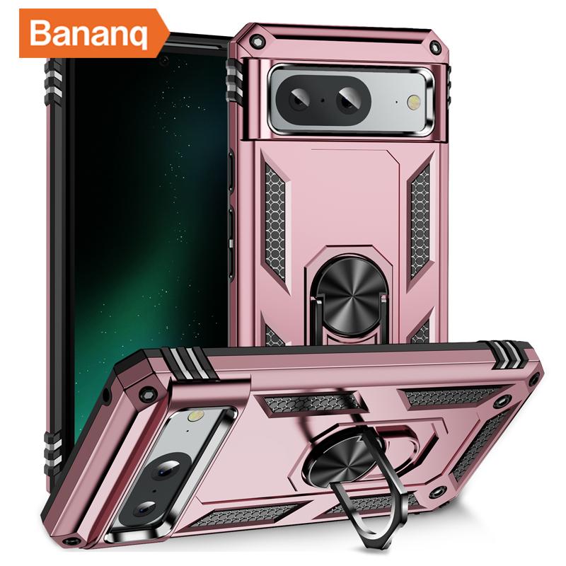 Bananq Custodia Armatura Antiurto in Metallo con Anello da Dito per Google Pixel 9 8 7 6 Pro 8A 7A 6A Supporto Magnetico da Auto Copertura per Telefono
