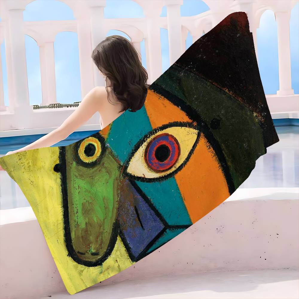 P-Picasso Style Painting Microfiber Printed Beach Towel Mountain Climbing Yoga Beach Swimming Running Absorbent Soft Towel