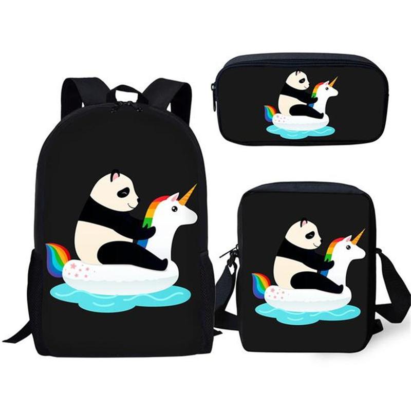 Classique Populaire Nouveauté Panda Impression 3D 3 pièces/Ensemble élève Sacs d'école Sac à dos pour ordinateur portable Sac à dos Sac à bandoulière incliné Trousse
