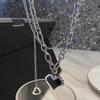 Niche Design Double-layer Stacked with Black Love Necklace Female Versatile Simple Letter Pendant Hip-hop Collarbone Chain