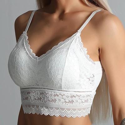 Moda donna pizzo floreale bralette top estivo scollo a V canotte crop top reggiseno cinturino per spaghetti donna canotta gilet reggiseno intimo