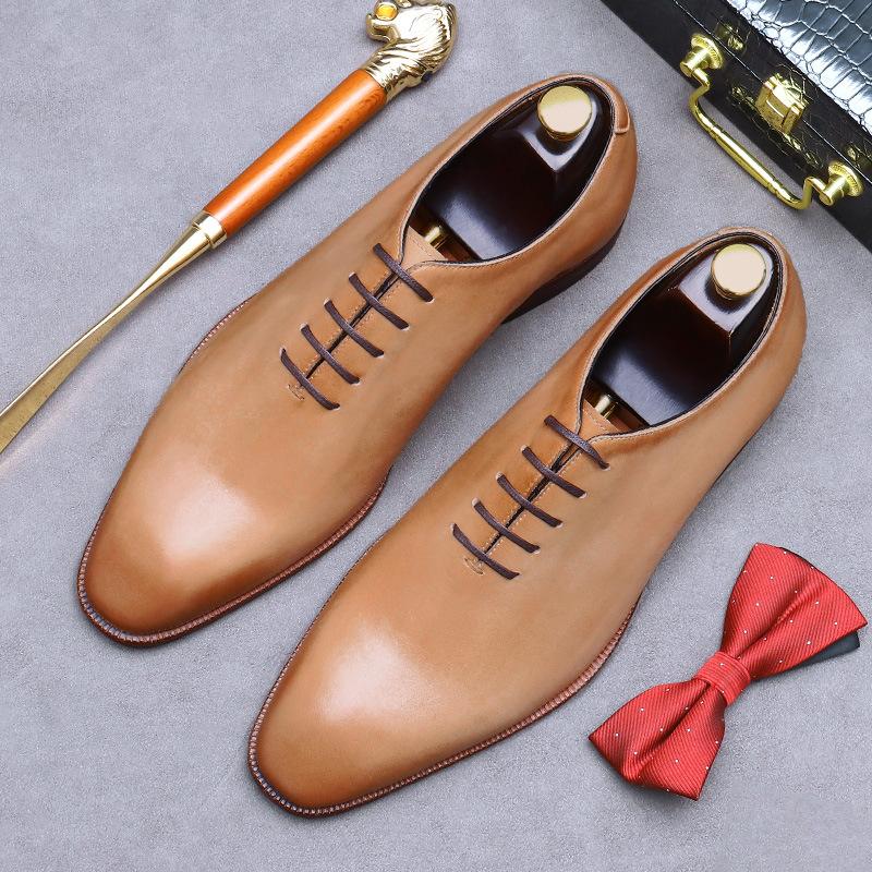 Hochwertige Oxford-Schuhe aus echtem Leder für Herren, Vintage, schlichtes Design, spitze Zehenpartie, formelle Hochzeitsschuhe, Gentleman-Dating-Schuhe