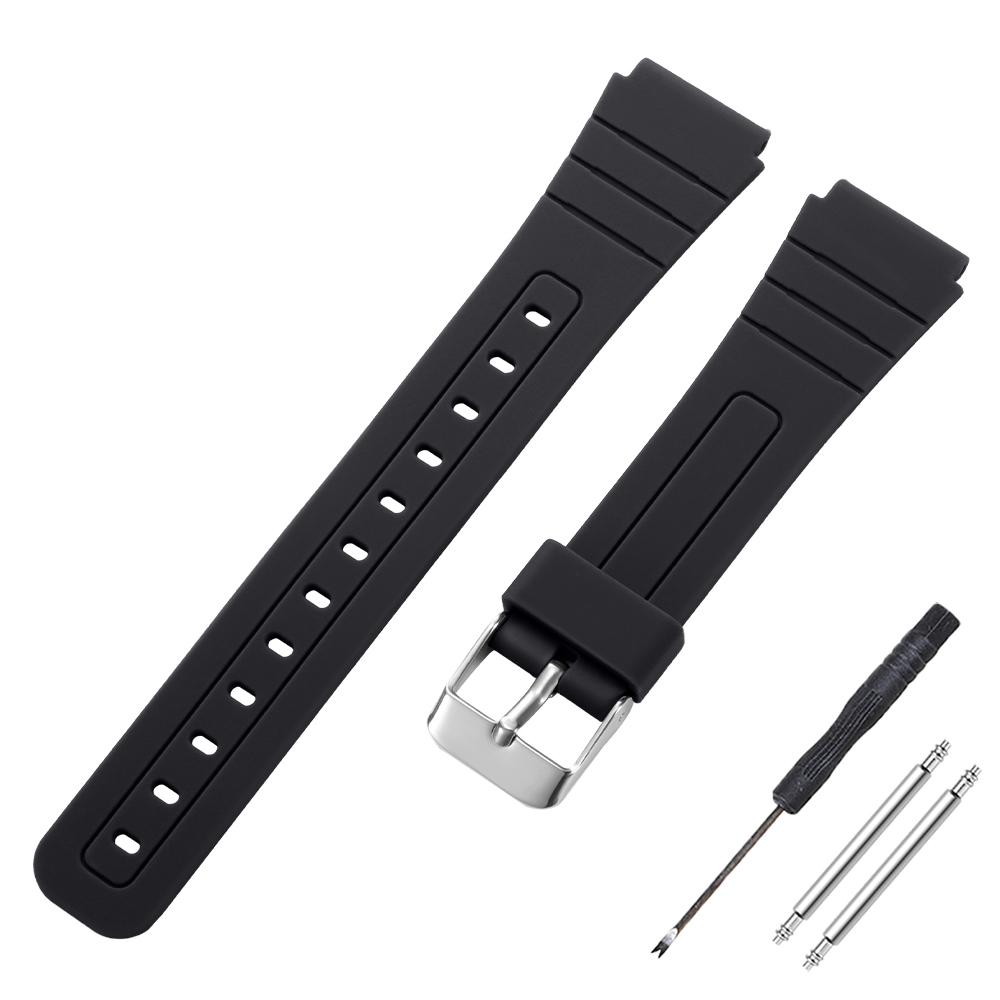 

18мм Силиконовый ремешок для часов для Casio F91W W-800H SGW400 F91W F84 F105/108 A158/168 AE1200/1300 Ремешок Мягкие мужские браслеты на запястье 18mm&Silver Buckle чёрный