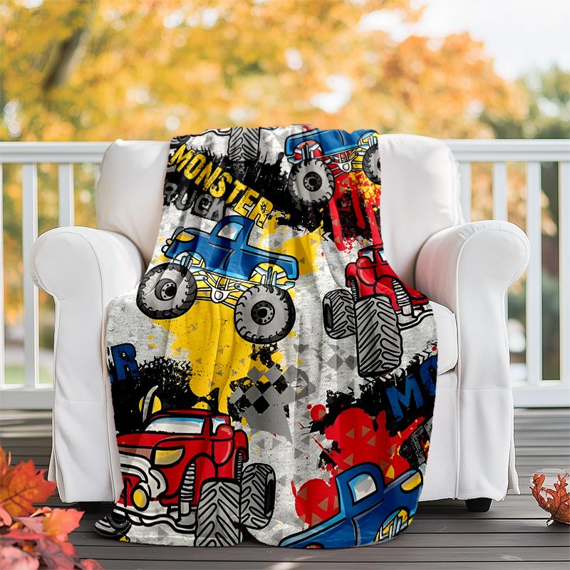 Truck Theme Printed Blanket - Perfect for Couch, Bed, Travel & Outdoor Use | Machine Washable, Cozy & Durable.