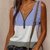 Women's  Fashion Summer New Print V-Neck Zipper Sleeveless Casual Tank Tops