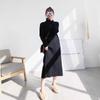 Womens Long Knit Sweater Dress Mid-Calf Length Half Turtleneck Loose Fit Black Beige Coffee Solid Color Casual Office Wear