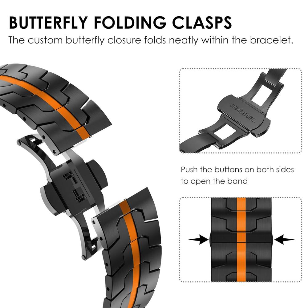 Schwarz Orange Edelstahlarmband für Samsung Galaxy 8 Classic 46mm Ultra 2025 Metallarmband für Galaxy 8 44mm 40mm Ultra 47mm
