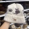 Cute Cartoon Kitten Age-reducing Wool Hat for Women, Warm In Autumn and Winter, Large Elastic and Thin Knitted Hat, Casual Cold Hat