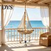 Jute Rope Wall Hanging Lighted Coastal Wooden Ornament, Nautical Fish Shell Starfish Sign with Handmade Beach Vibe Art Warm LED Lights, House