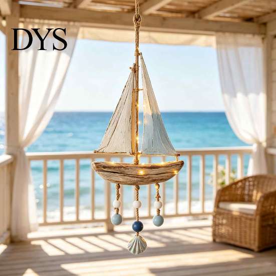 Jute Rope Wall Hanging Lighted Coastal Wooden Ornament, Nautical Fish Shell Starfish Sign with Handmade Beach Vibe Art Warm LED Lights, House