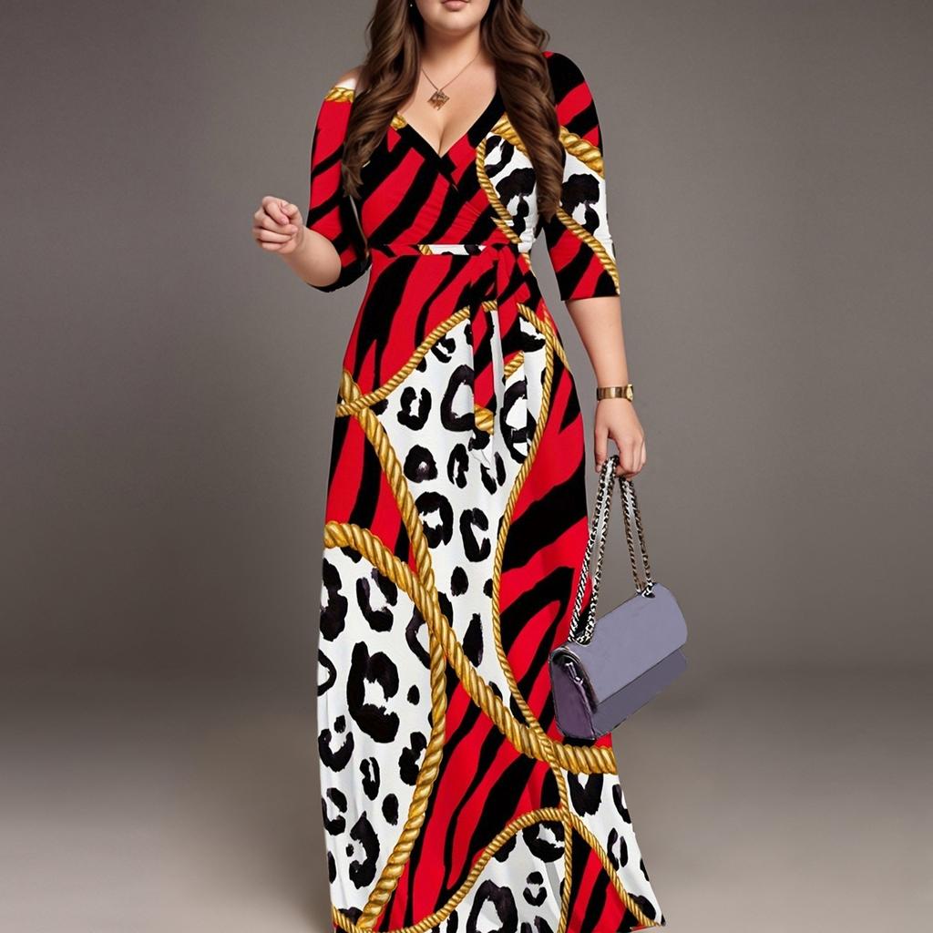 Dame Casual 3/4 Erme Sommerkjoler Vår V-hals Boho Blomstret Volang Cocktailparty Kjole