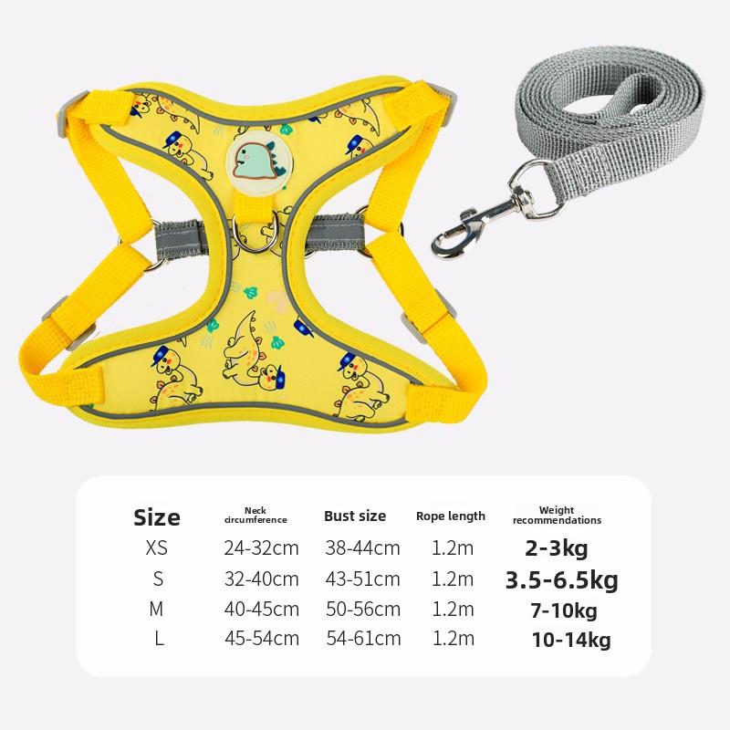 

Собачий поводок, Шлейка для груди питомца, Жилет-шлейка для собаки, Поводок для маленькой собаки, Светоотражающий поводок для собаки, Светоотражающий дизайн L жёлтый