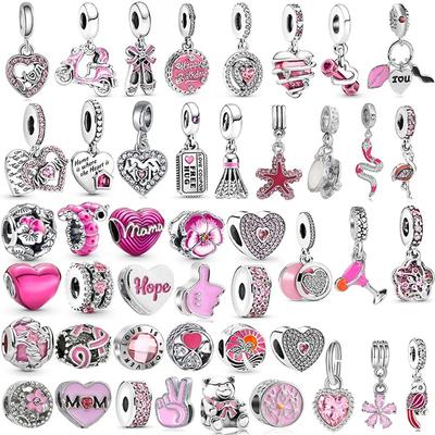 925 Sterlingsilber Klassischer Rosa Mama Anhänger Legierung Alles Gute zum Geburtstag Charm Perlen für Frauen DIY Armband Halskette Schmuckzubehör Geschenke