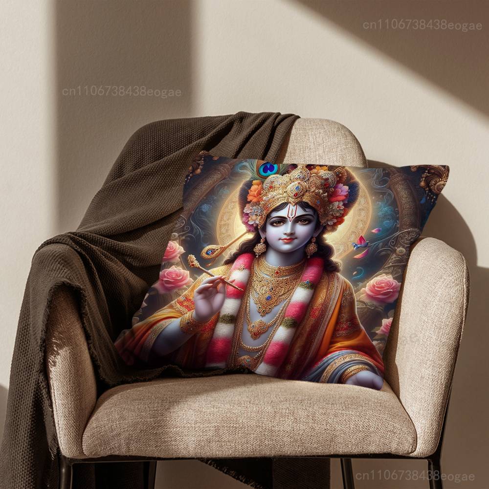 God Lord Krishna Indian Pillow Case Living Room Sofa Cushion Cover Suitable For Home Bedroom Decoration And Protector