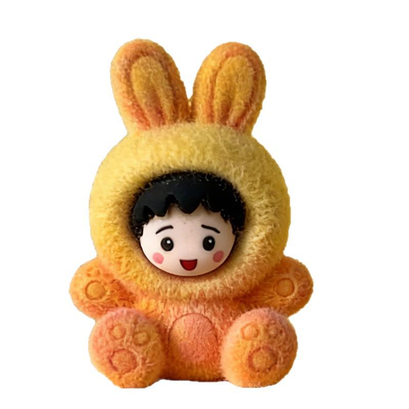 Gradient Flocked Rabbit Resin Ornament - Cute Trendy Blind Box Toy & DIY Desktop Decoration Gift