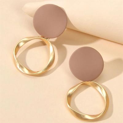 Simple Khaki Round Earrings, New High-texture Diamond-encrusted Geometric Earrings for Women