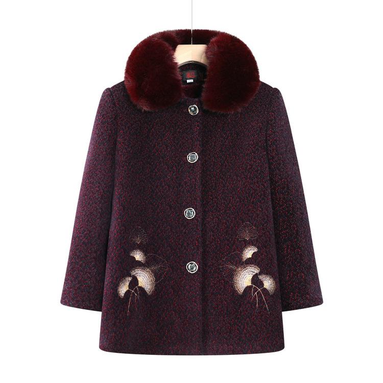 

Бабушкино шерстяное пальто для женщин среднего и пожилого возраста, зимняя одежда, воротник из норки, плюс бархат, утолщенное, теплое, материнское шерстяное пальто 5XL фиолетовый