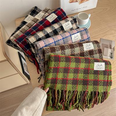 Versatile Imitation Cashmere Tassel Soft And Sticky Plaid Scarf For Women'S Winter Luxury New Fashionable Thickened Warm Shawl