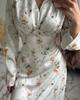 2025 Spring High-End French V-Neck Satin Print Swing Dress