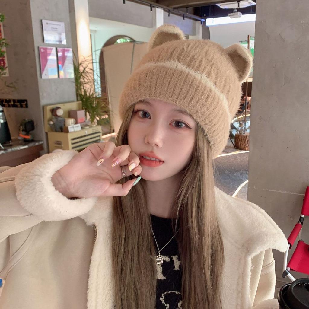 Knitted Plush Hat Women's Autumn and Winter Furry Thickened Warm Fisherman Hat Cute Face Showing Small Wool Hat New Style