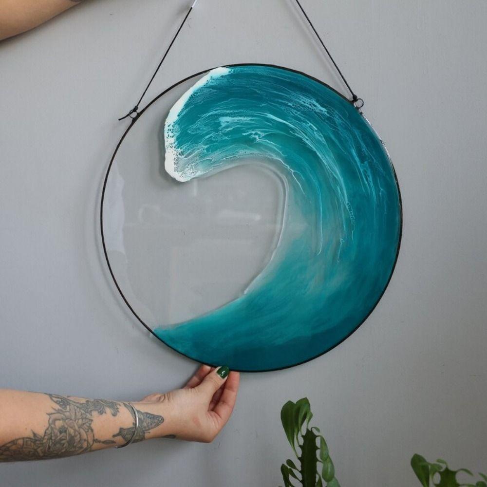 Ocean Scenery Ocean-Wave Wall Art Hangings Round Sea Wave Stained Acrylic Panels  Indoor