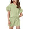 Girls' Summer Casual Set: Lightweight Solid-Color Casual Sports Top with Short Sleeves and Round Neck + Shorts (2-Piece Set)